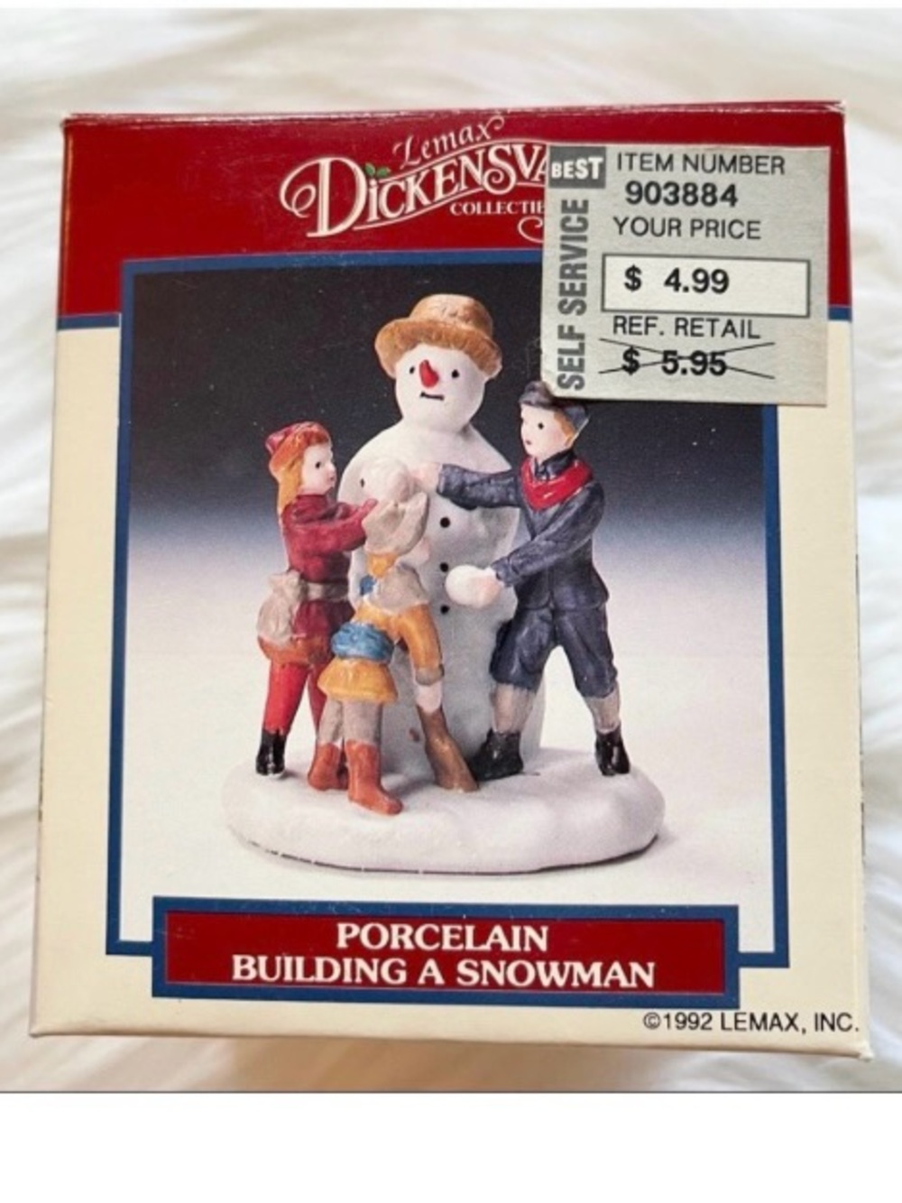 1992 VTG Porcelain Building A Snowman, Dickensvale Christmas Figurine